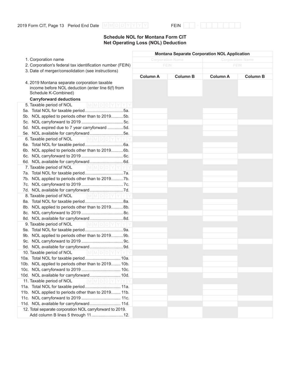 Form CIT Montana Corporate Income Tax Return - Montana, Page 13