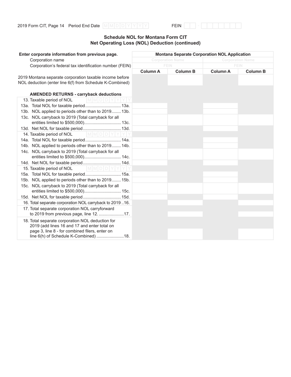 Form CIT Montana Corporate Income Tax Return - Montana, Page 14