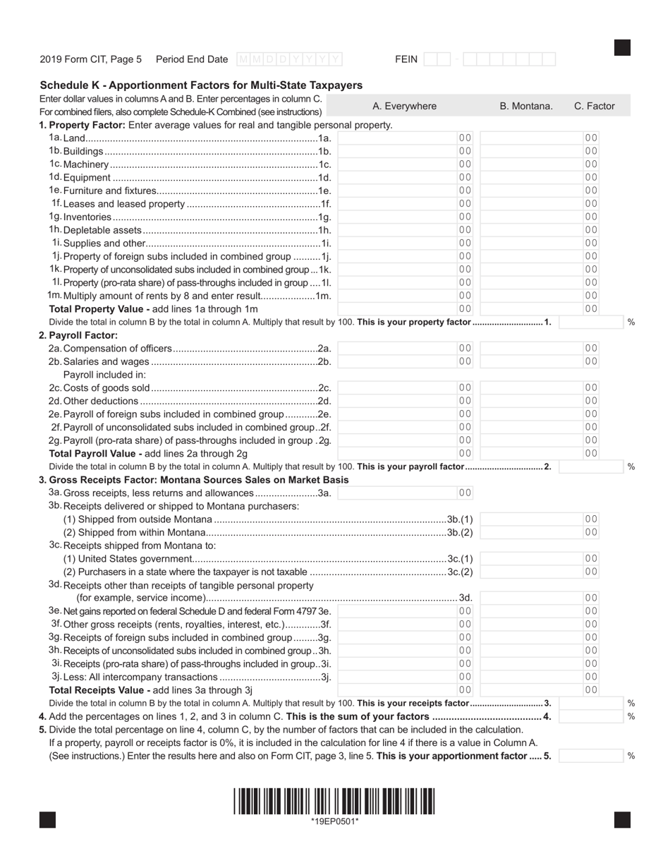 Form CIT Download Fillable PDF or Fill Online Montana Corporate