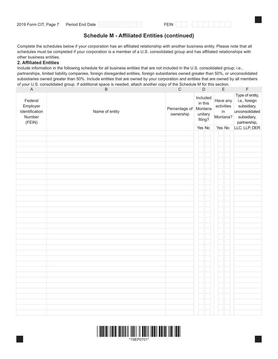 Form CIT Montana Corporate Income Tax Return - Montana, Page 7