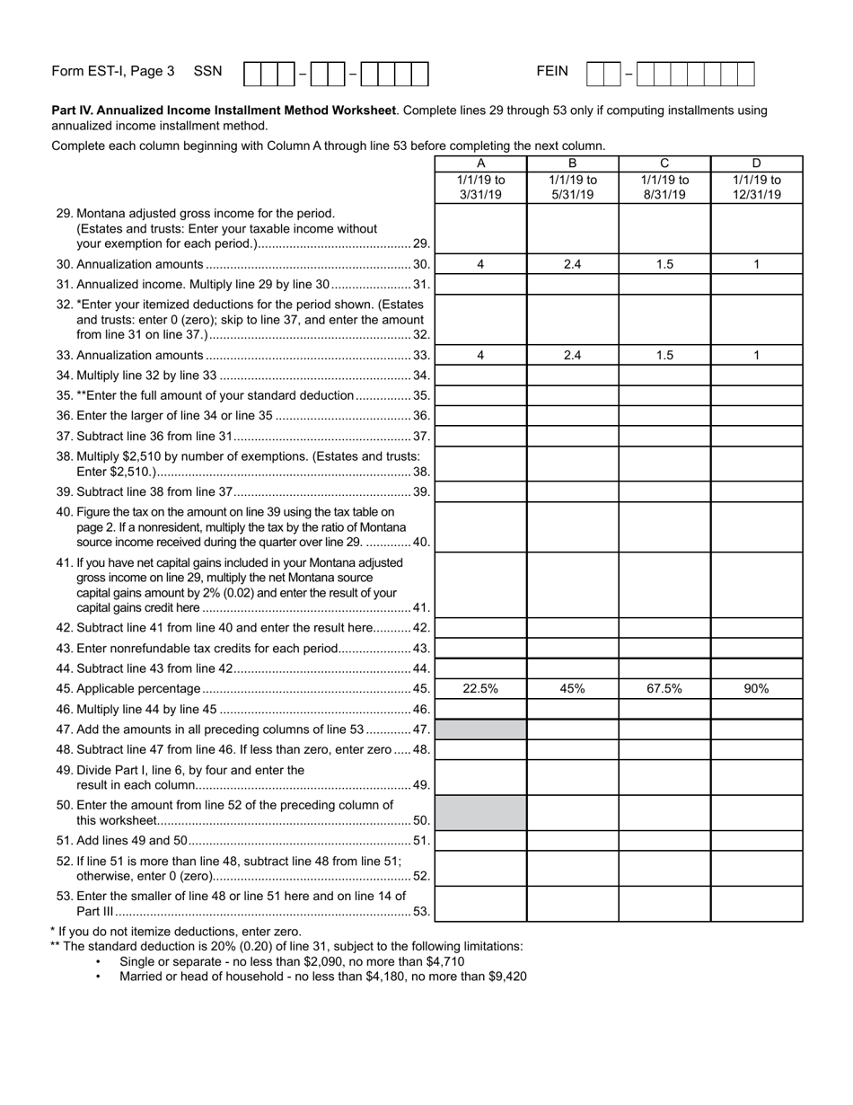 Form EST-I Underpayment of Estimated Tax by Individuals, Estates and Trusts - Montana, Page 3