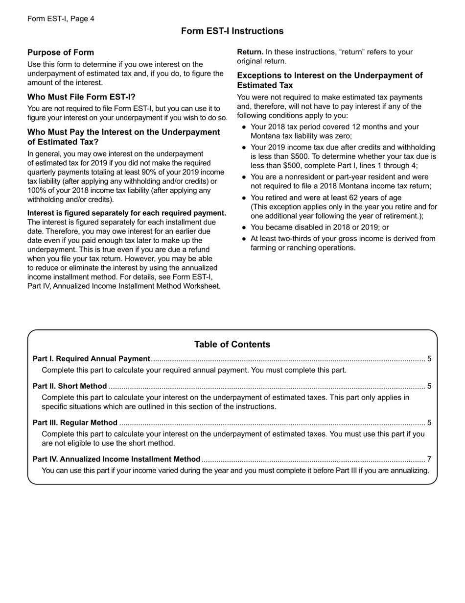 Form EST-I Underpayment of Estimated Tax by Individuals, Estates and Trusts - Montana, Page 4