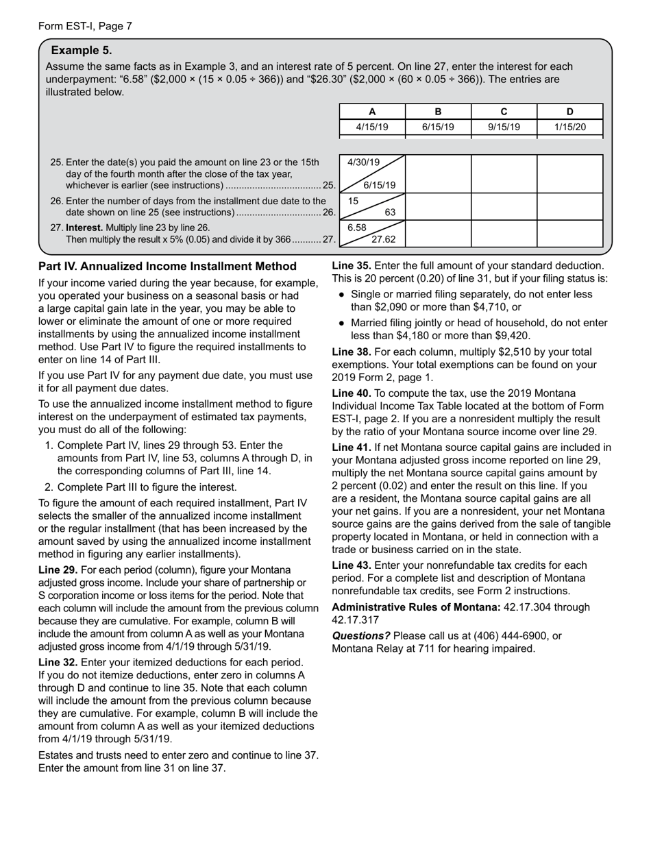 Form EST-I Underpayment of Estimated Tax by Individuals, Estates and Trusts - Montana, Page 7
