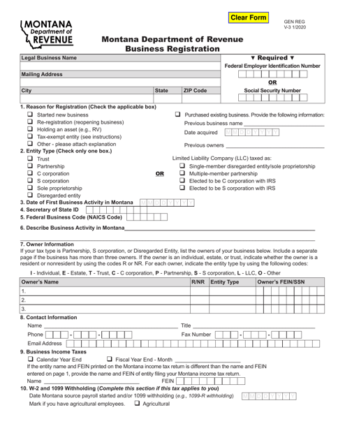 Form GEN REG Business Registration - Montana