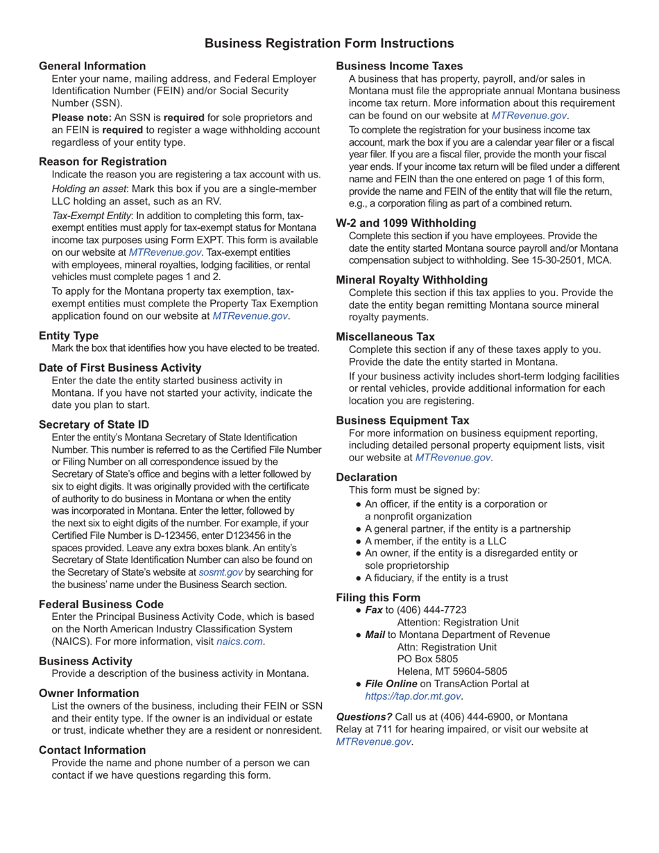 Form GEN REG Business Registration - Montana, Page 3