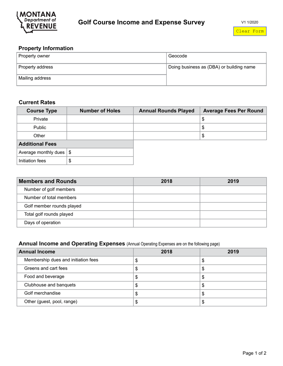 Golf Course Income and Expense Survey - Montana, Page 1