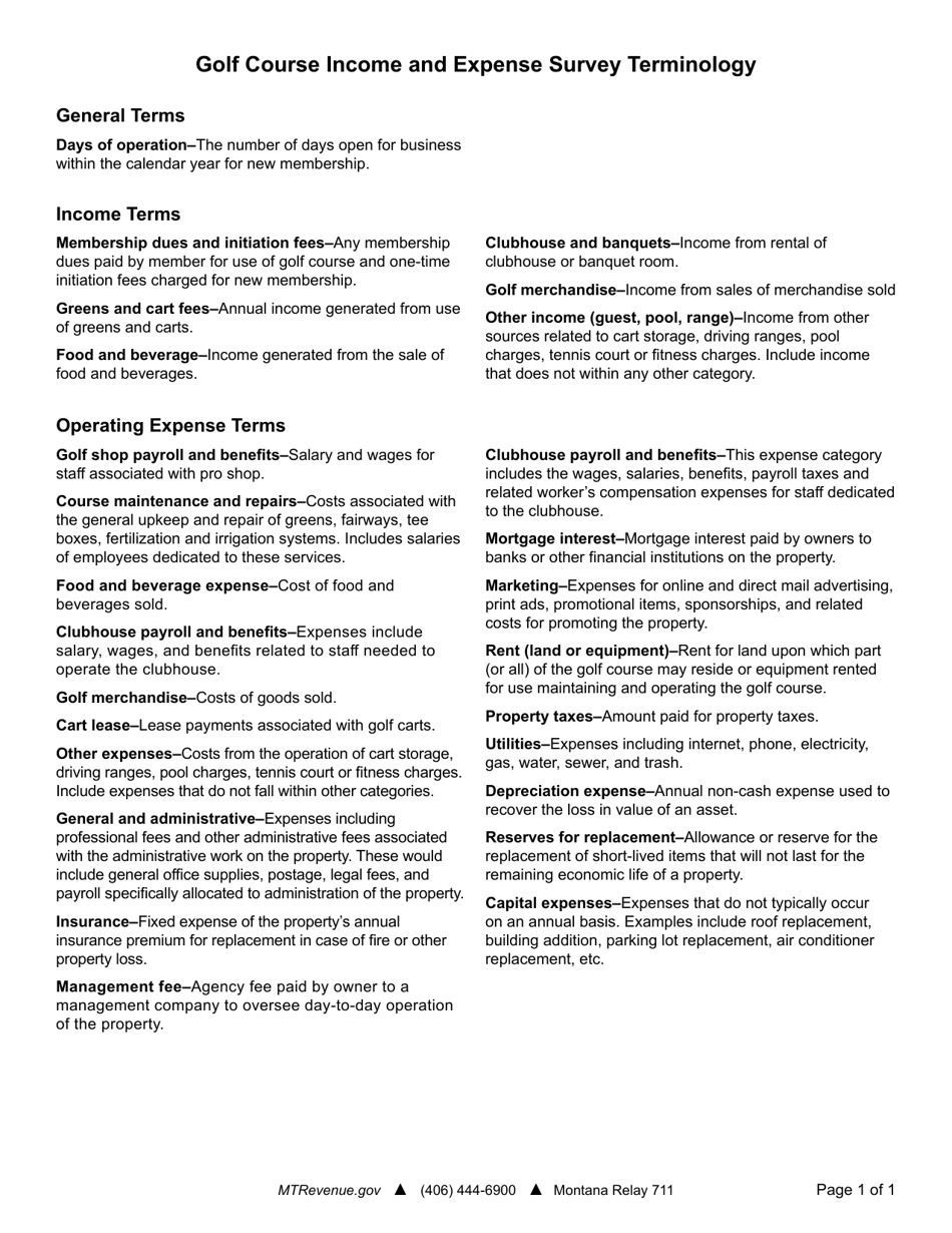 Golf Course Income and Expense Survey - Montana, Page 3