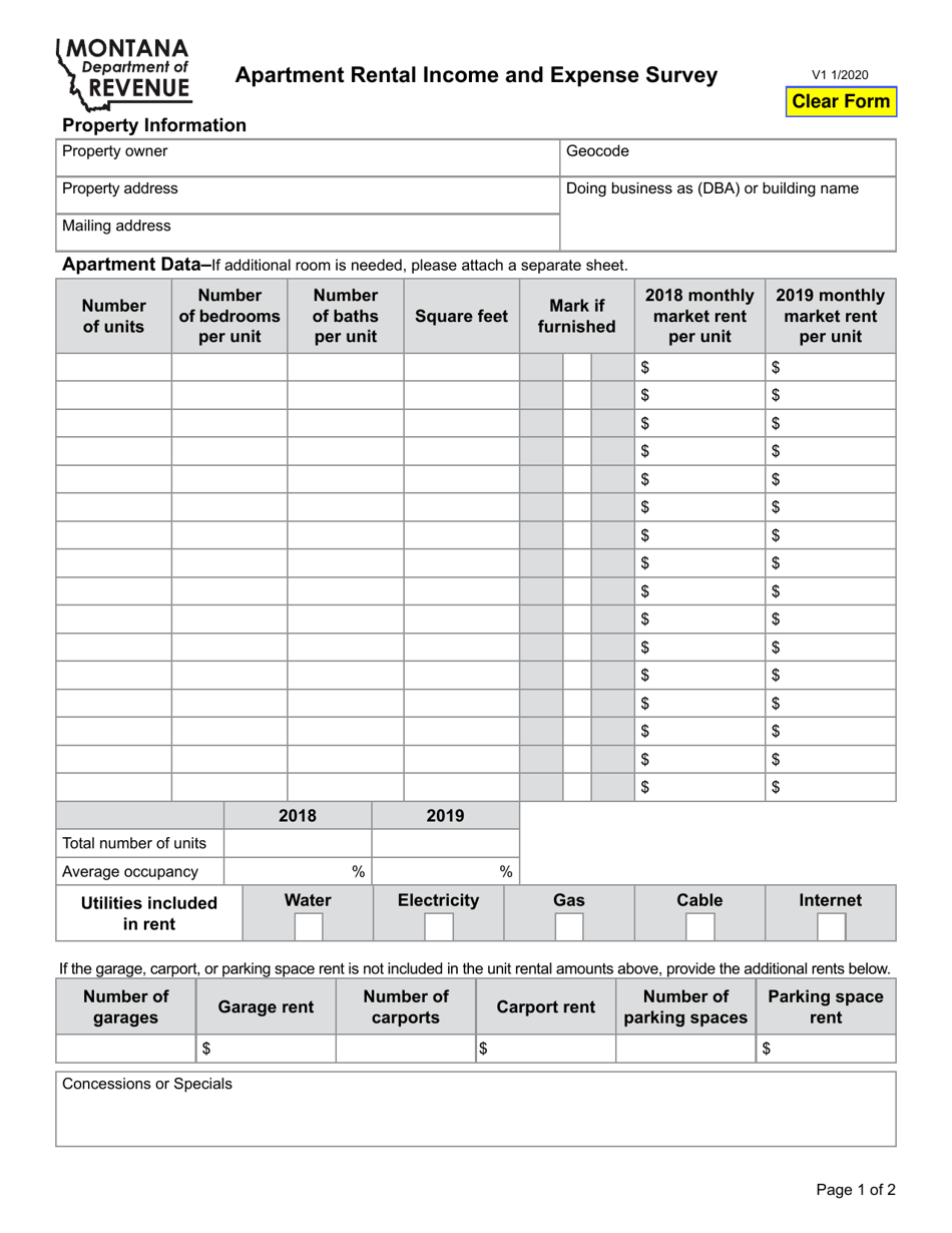 2019 Montana Apartment Rental and Expense Survey Fill Out