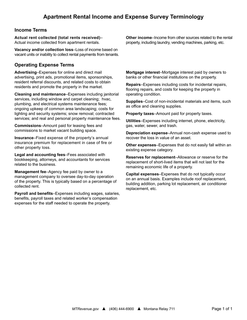 Apartment Rental Income and Expense Survey - Montana, Page 3