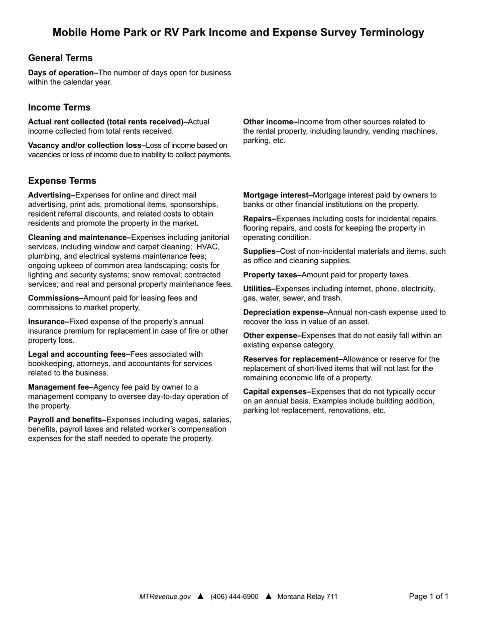 Mobile Home Park or Rv Park Income and Expense Survey - Montana, Page 3