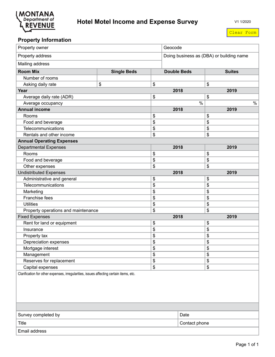 Hotel Motel Income and Expense Survey - Montana, Page 1