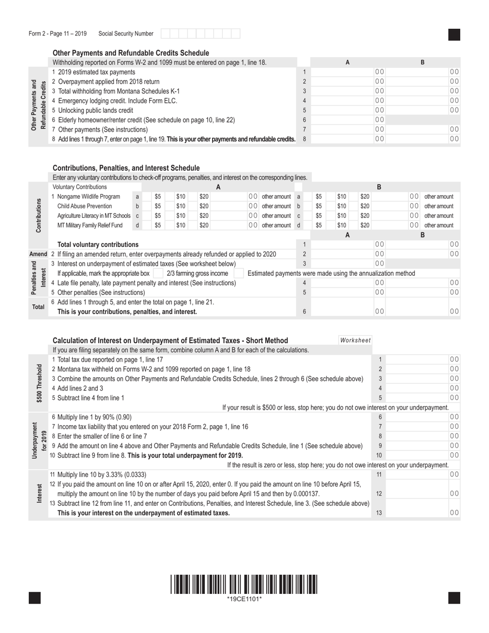 Form 2 Montana Individual Income Tax Return - Montana, Page 11