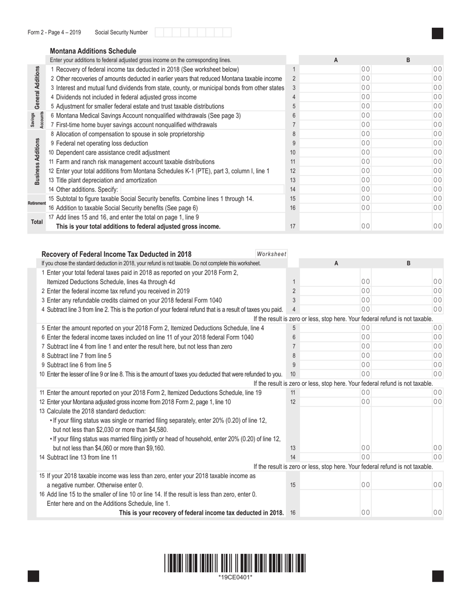Form 2 Montana Individual Income Tax Return - Montana, Page 4