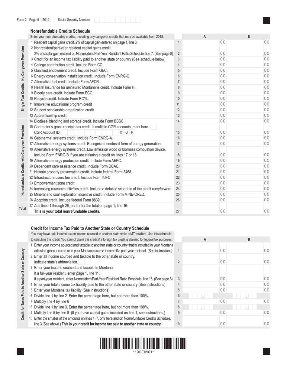 Form 2 Montana Individual Income Tax Return - Montana, Page 9