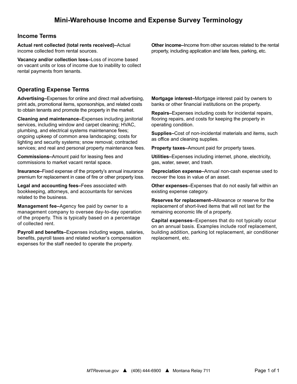 Mini-Warehouse Income and Expense Survey - Montana, Page 3