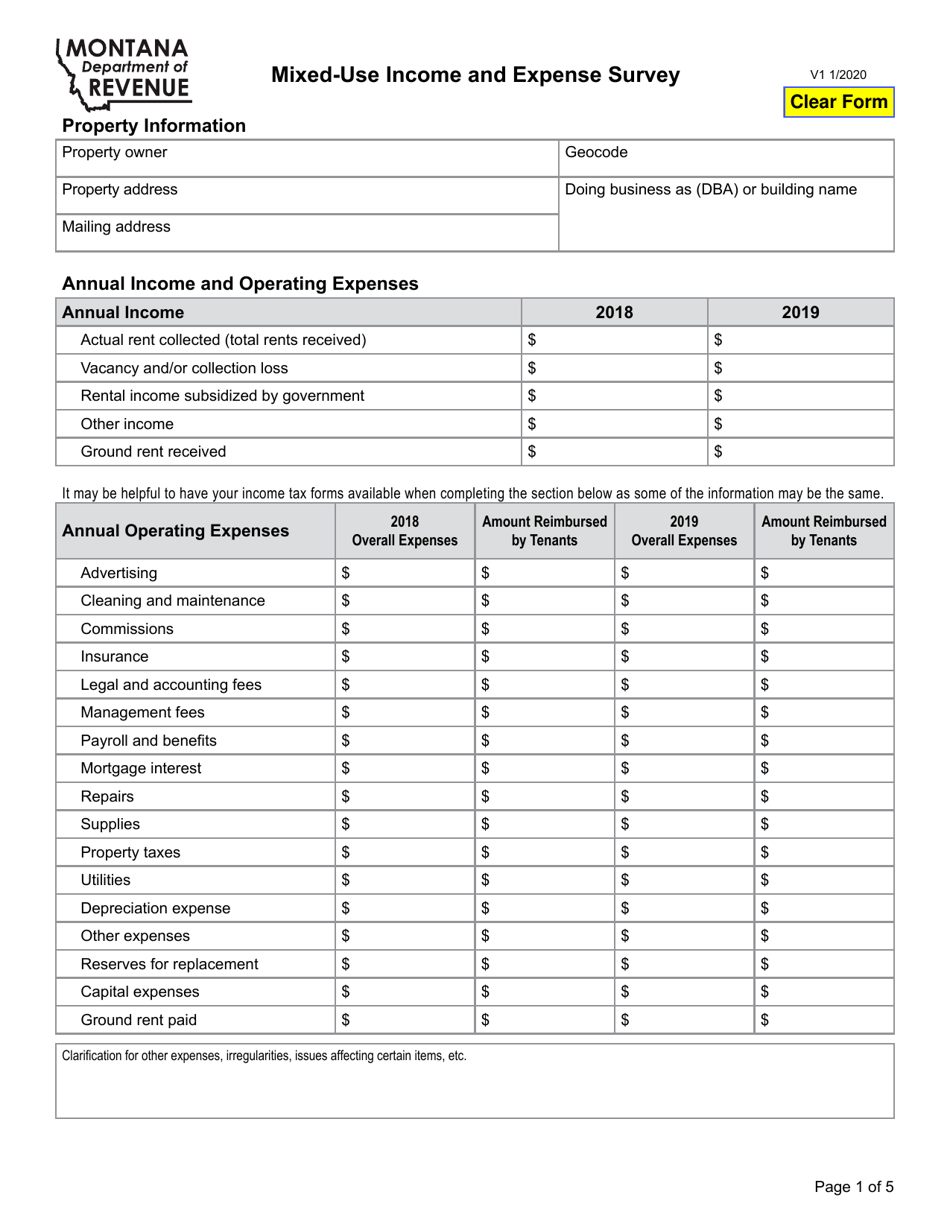 Mixed-Use Income and Expense Survey - Montana, Page 1