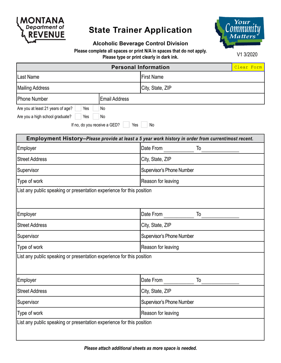 State Trainer Application - Montana, Page 1