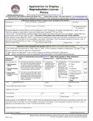 Form MV96 &quot;Application to Display Reproduction License Plates&quot; - Montana