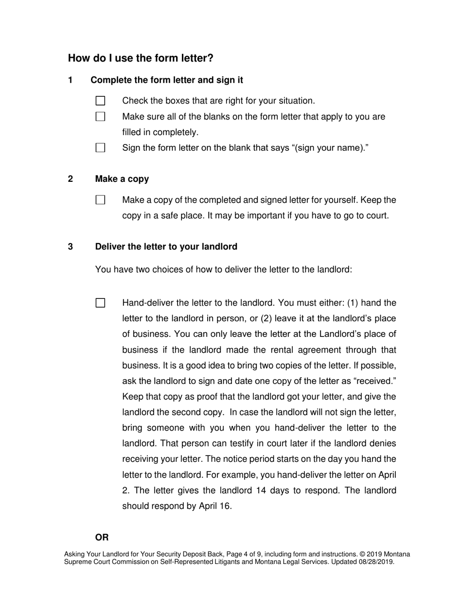 Montana Security Deposit Demand Letter (Asking Your Landlord for Your Security Deposit Back