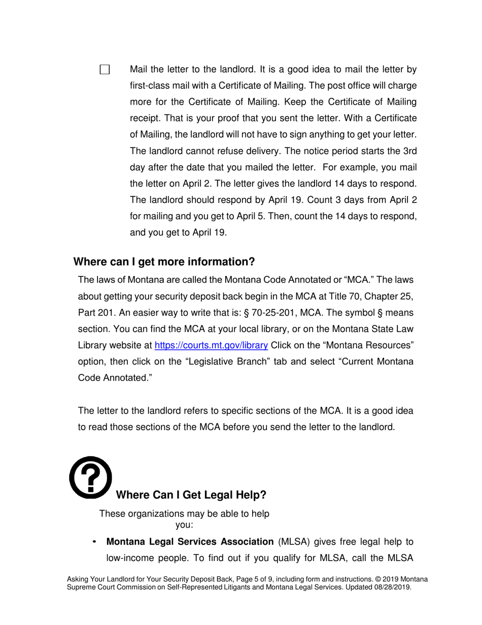 Security Deposit Demand Letter (Asking Your Landlord for Your Security Deposit Back) - Montana, Page 5