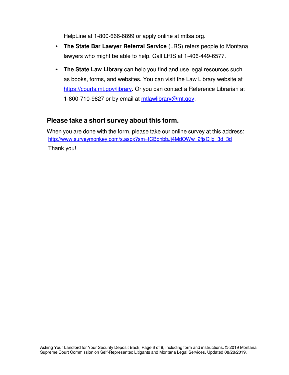 Montana Security Deposit Demand Letter (Asking Your Landlord for Your Security Deposit Back