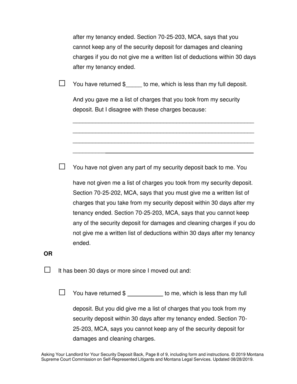 Montana Security Deposit Demand Letter (Asking Your Landlord for Your Security Deposit Back