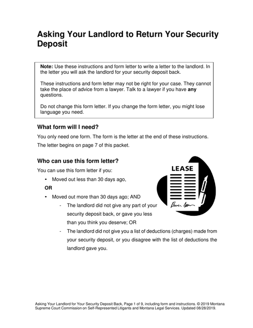 Security Deposit Demand Letter (Asking Your Landlord for Your Security Deposit Back) - Montana Download Pdf