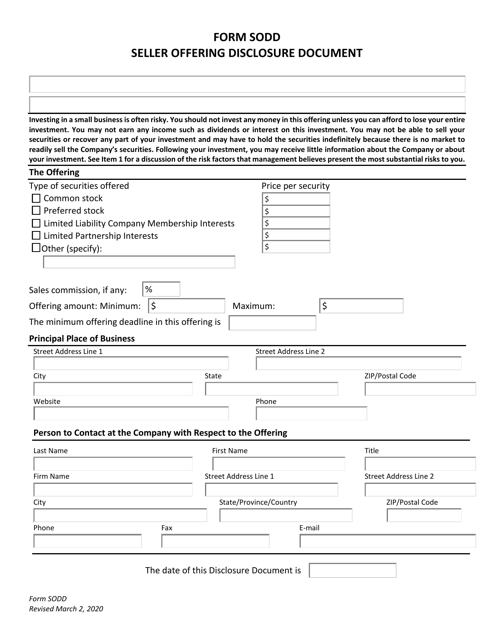 Form SODD Seller Offering Disclosure Document - Nebraska