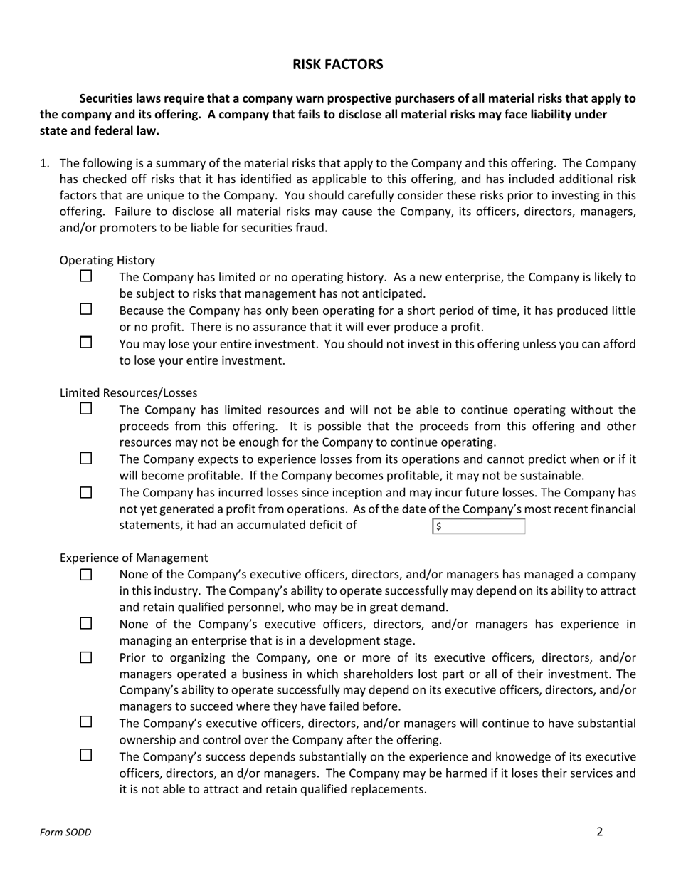 Form SODD Seller Offering Disclosure Document - Nebraska, Page 3