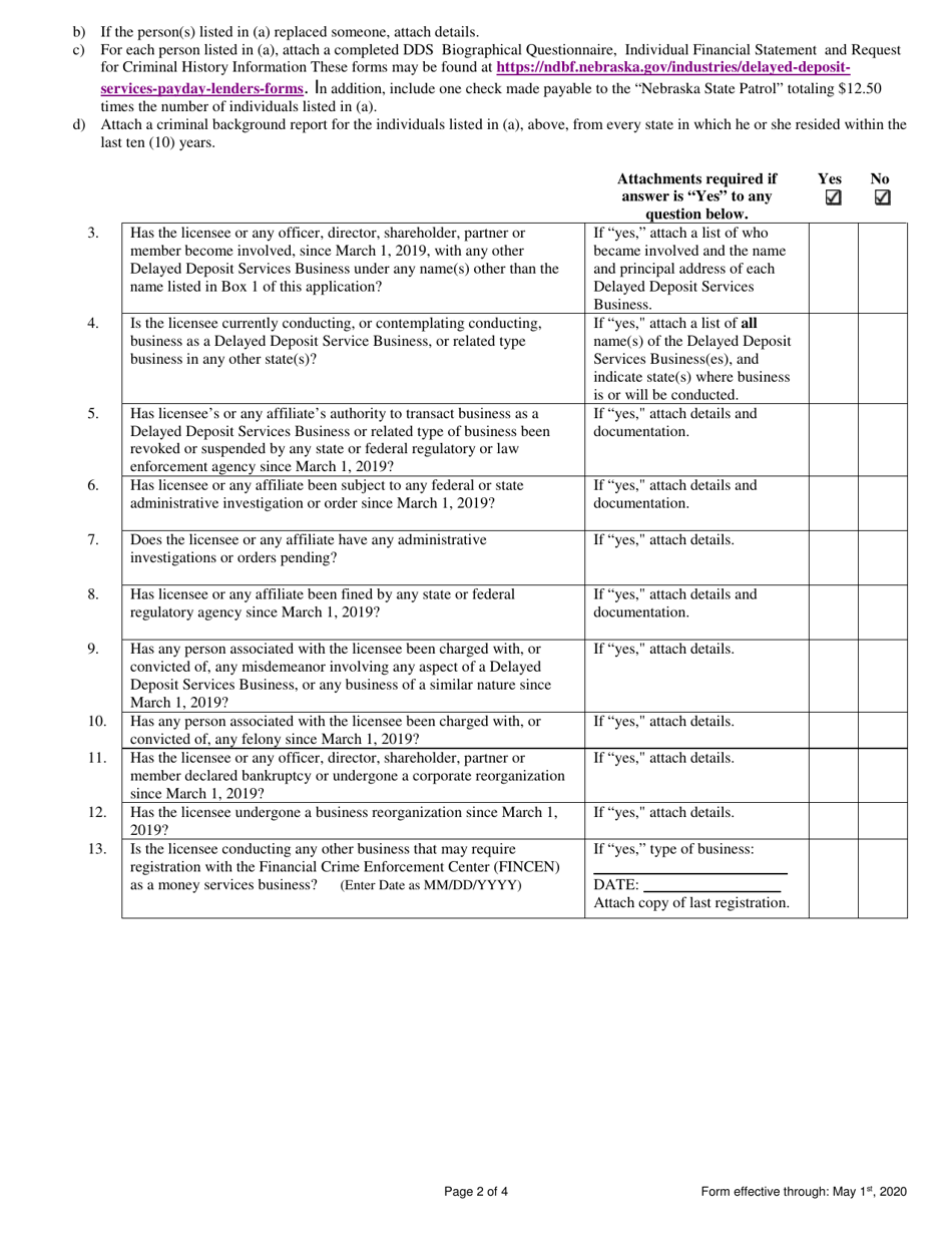 Delayed Deposit Services Business License Renewal Application - Nebraska, Page 2