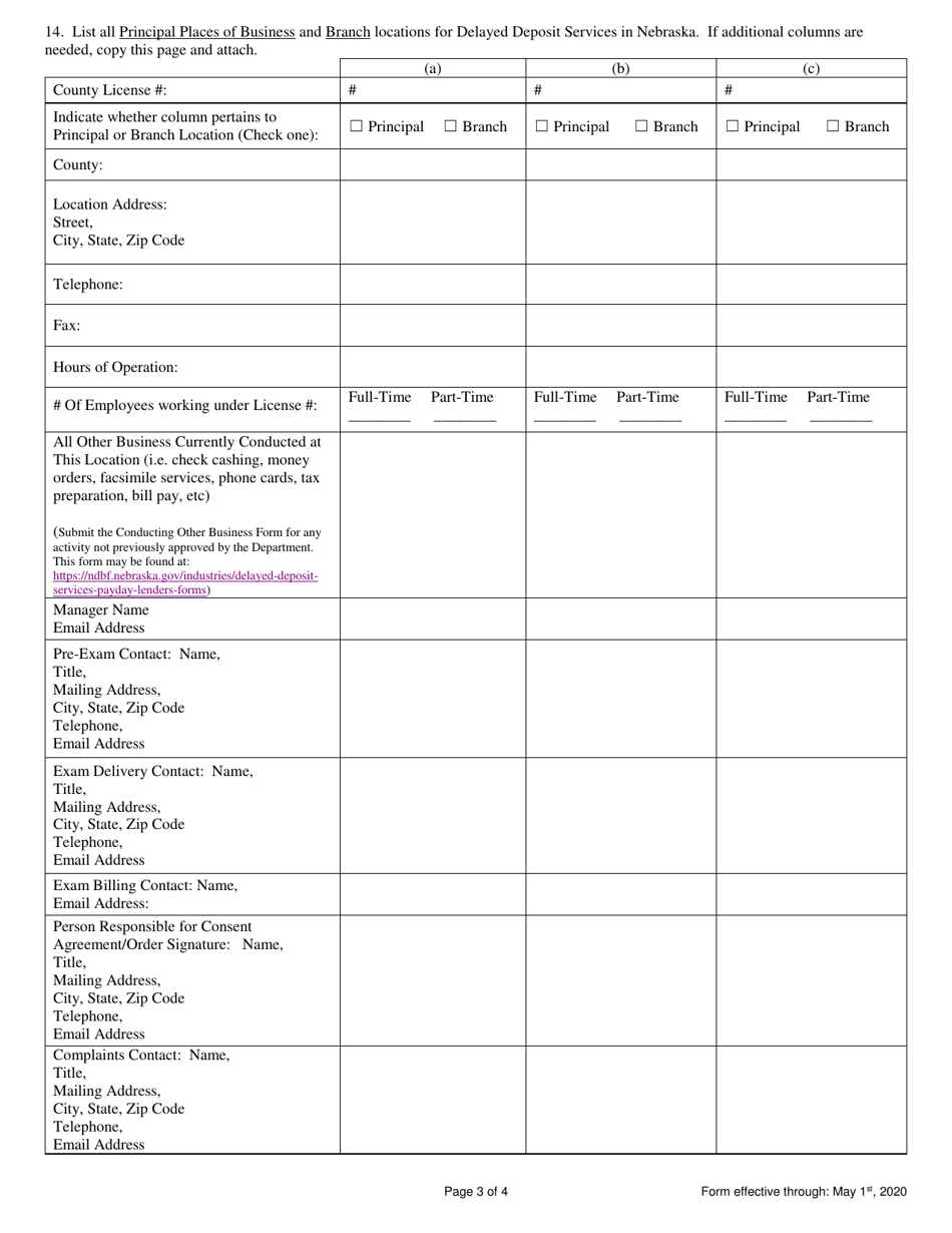 Delayed Deposit Services Business License Renewal Application - Nebraska, Page 3