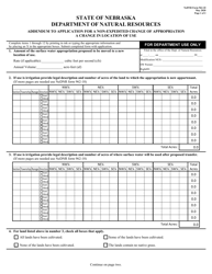 DNR Form 962-10 Addendum to Application for a Non-expedited Change of Appropriation a Change in Location of Use - Nebraska