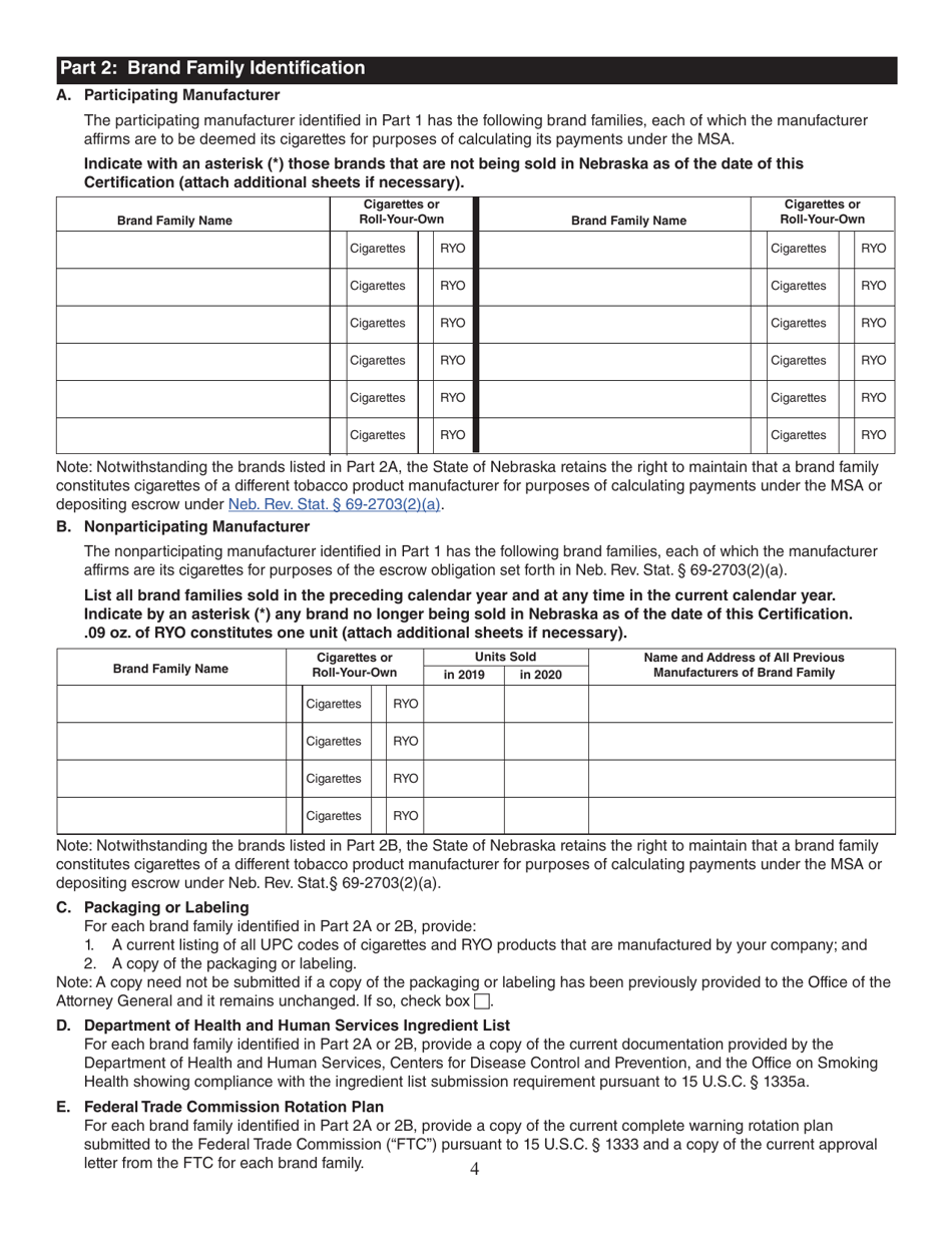 Form 55B Tobacco Product Manufacturers Certification - Nebraska, Page 4