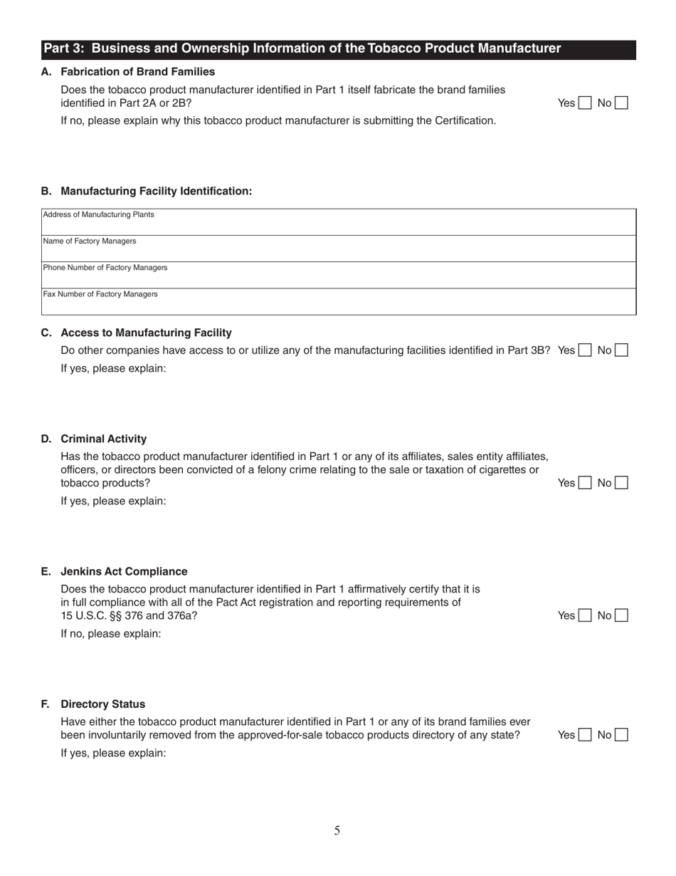 Form 55B Tobacco Product Manufacturers Certification - Nebraska, Page 5