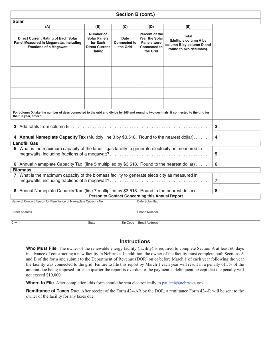 Form 424-AR Renewable Energy Generation Facility - Annual Report - Nebraska, Page 2