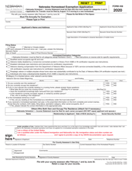 Form 458 Nebraska Homestead Exemption Application - Nebraska