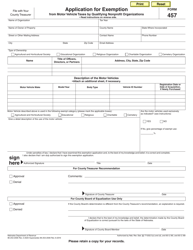 Form 457 Application for Exemption From Motor Vehicle Taxes by Qualifying Nonprofit Organizations - Nebraska
