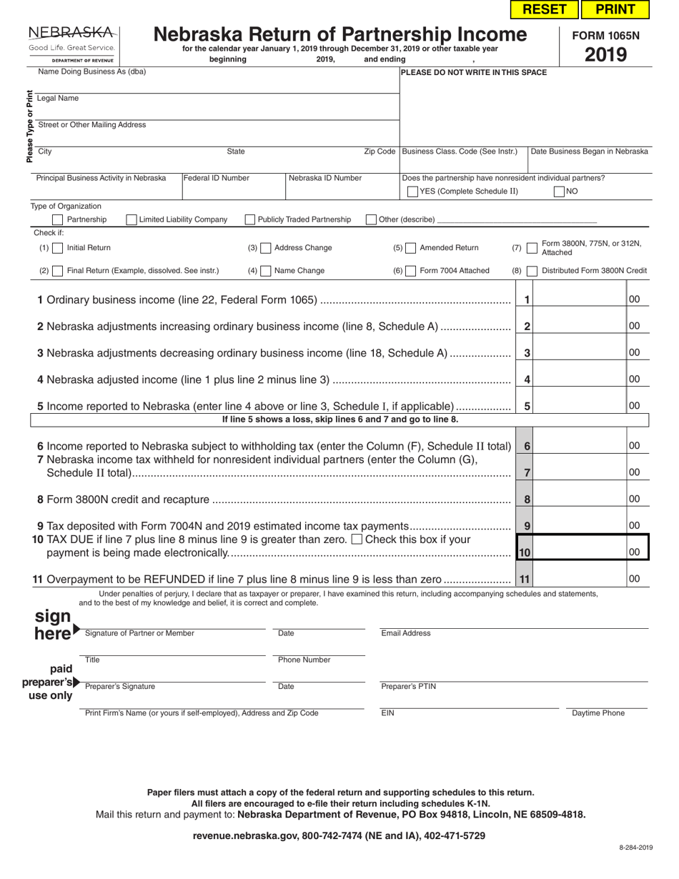 Form 1065N Nebraska Return of Partnership Income - Nebraska, Page 1
