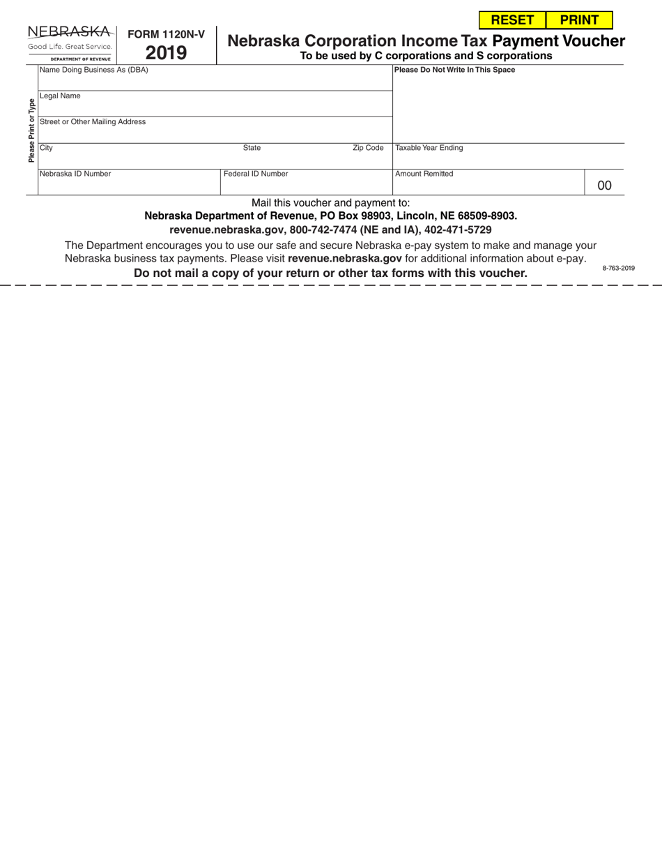 Form 1120N-V Nebraska Corporation Income Tax Payment Voucher - Nebraska, Page 1