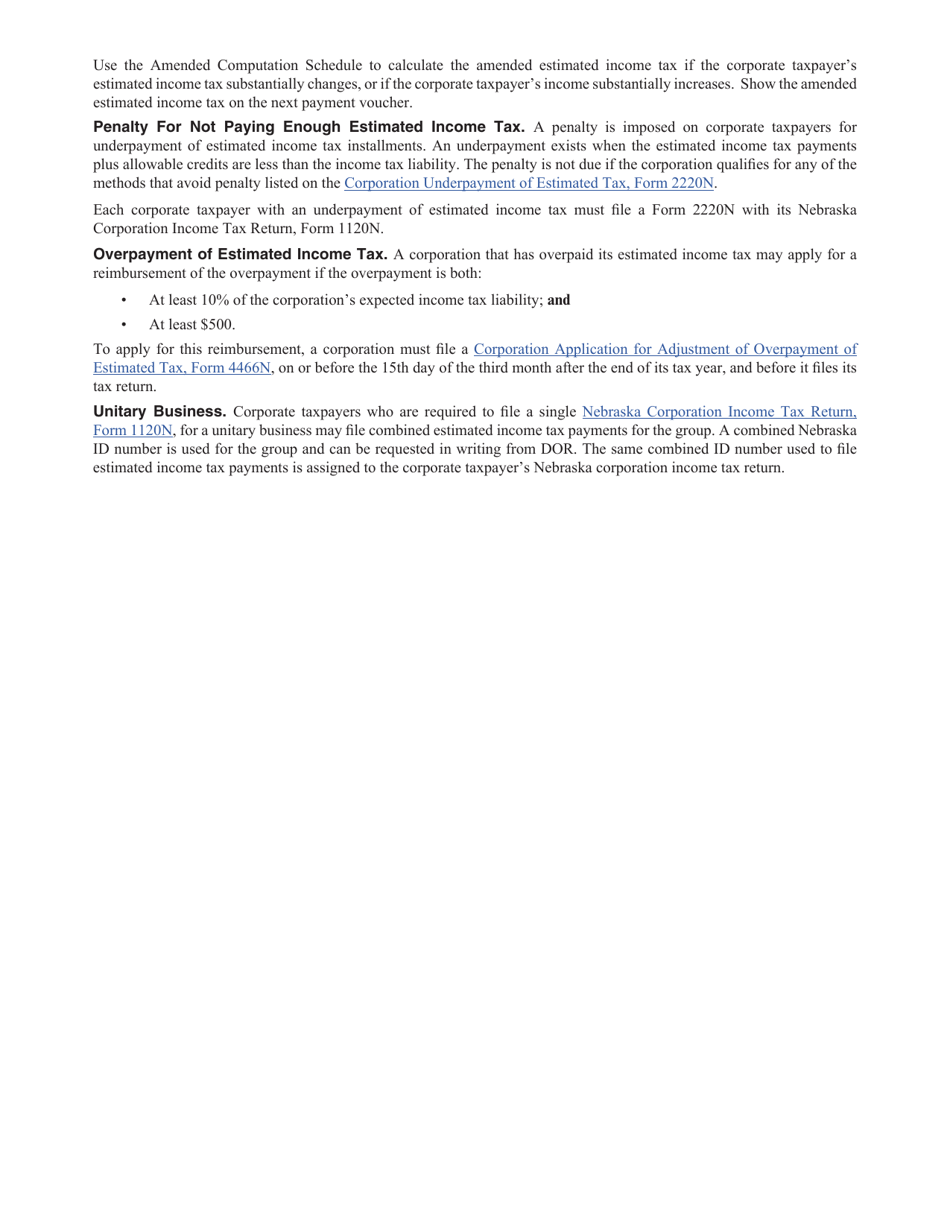 Form 1120N-ES Nebraska Corporation Estimated Income Tax Payment Voucher - Nebraska, Page 3