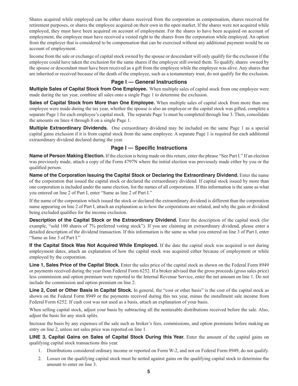 Form 4797N Special Capital Gains / Extraordinary Dividend Election and Computation - Nebraska, Page 5