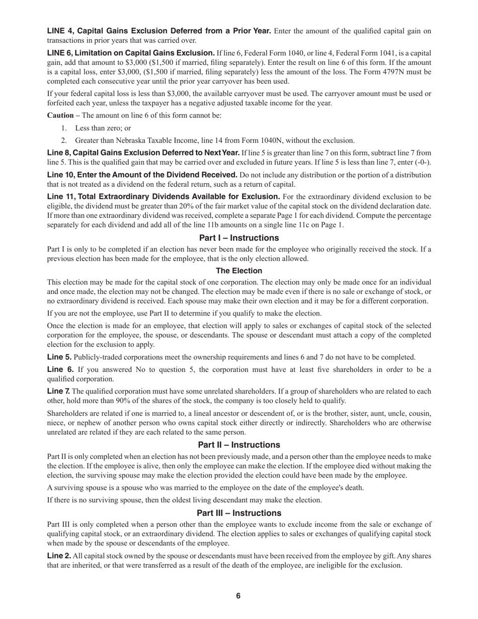Form 4797N Special Capital Gains / Extraordinary Dividend Election and Computation - Nebraska, Page 6