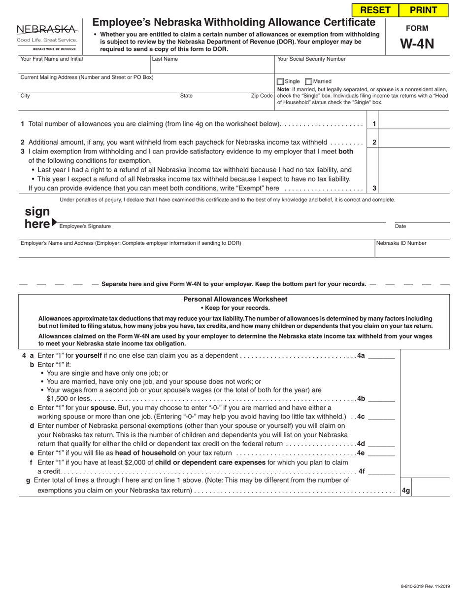 Form W 4N Fill Out Sign Online And Download Fillable PDF Nebraska