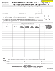 Notice of Allocation, Transfer, Sale, or Assignment of Nebraska Affordable Housing Tax Credits (Ahtcs) - Nebraska