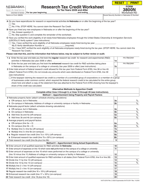 Form 3800N Worksheet RD  Printable Pdf