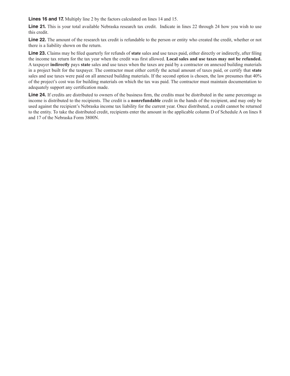Form 3800N Worksheet RD Research Tax Credit Worksheet for Tax Years 2009 and After - Nebraska, Page 4