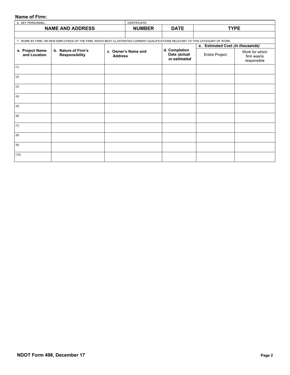 NDOT Form 498 - Fill Out, Sign Online and Download Printable PDF ...