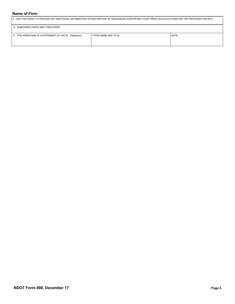 NDOT Form 498 Architect, Engineer,  Related Services Supplement to Statement of Qualifications - Nebraska, Page 6