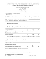 Document preview: Application for Amended Certificate of Authority Foreign Limited Liability Company - Nebraska