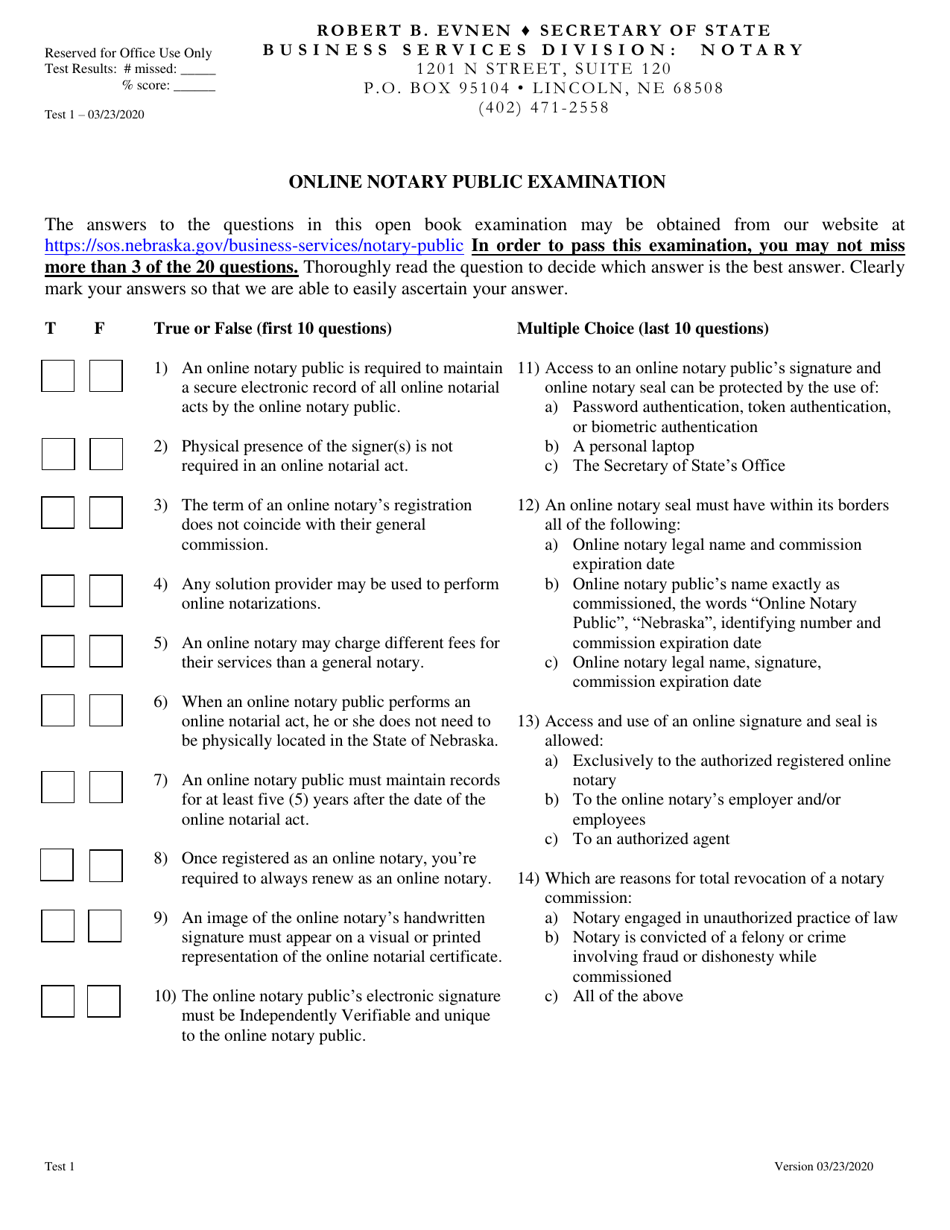 Nebraska Online Notary Public Examination Fill Out, Sign Online and